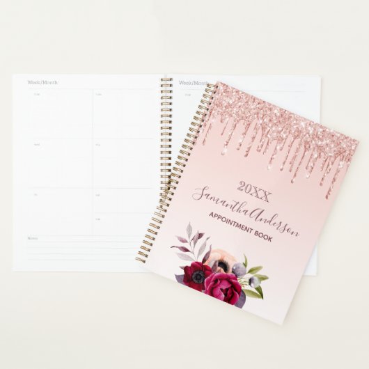 Bloemen roos goudblush roze druppels 2026 planner (Display)