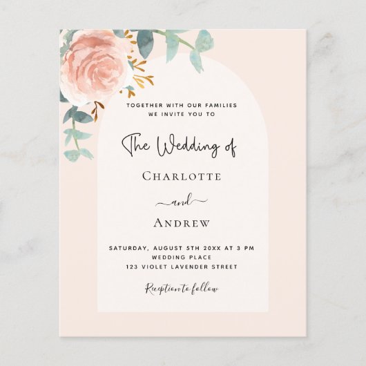 Bloemen roos gouden blos boog budget bruiloft (Voorkant)