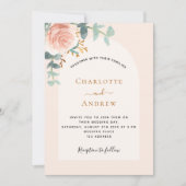 Bloemen roos gouden blos boog foto bruiloft kaart (Voorkant)