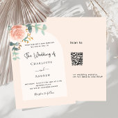 Bloemen roos gouden blos boog QR code RSVP bruilof Kaart