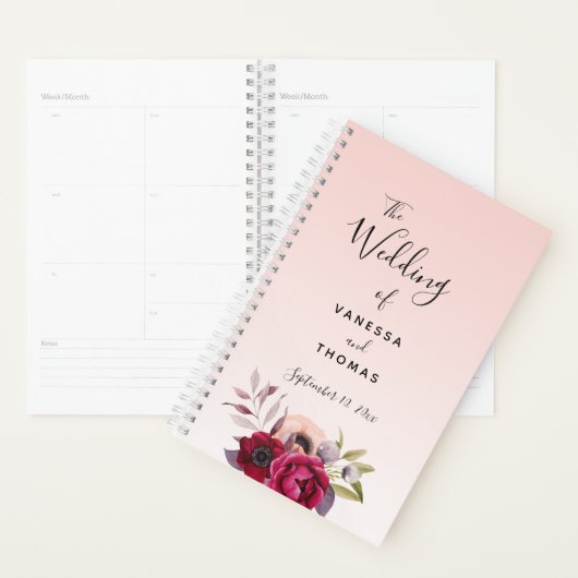 Bloemen roos gouden blozen bordeaux bruiloft planner (Display)