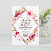 Bloemen & Roos Gouden Diamant Bruiloft Uitnodiging (Staand voorkant)