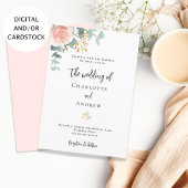 Bloemen roos gouden eucalyptus groen bruiloft kaart