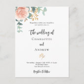 Bloemen roos gouden eucalyptus groen bruiloft uitnodiging briefkaart (Voorkant)