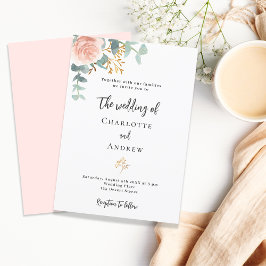 Bloemen roos gouden eucalyptus groen bruiloft uitnodiging briefkaart