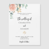 Bloemen roos gouden eucalyptus luxe bruiloft magnetische uitnodiging (Voorkant)