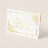 Bloemen Roos Gouden Folie Bruiloft Save the Date Folie Kaarten (Voorkant)
