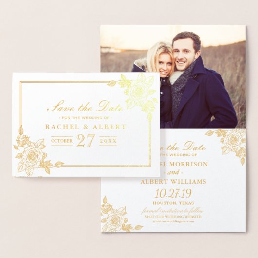 Bloemen Roos Gouden Folie Bruiloft Save the Date Kaarten (Display)