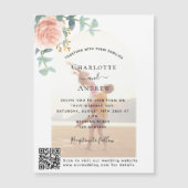 Bloemen roos gouden foto boog QR code luxe bruilof Magnetische Uitnodiging (Voorkant)