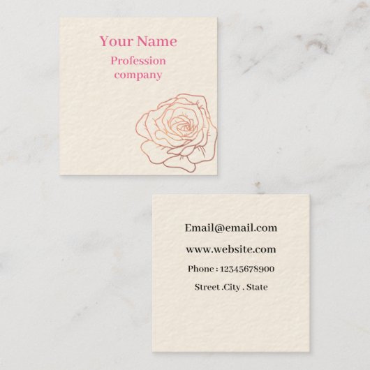 Bloemen Roos Gouden Glitter Vierkante Visitekaartje (Voorkant / Achterkant)