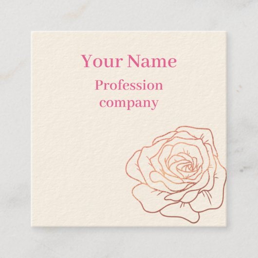 Bloemen Roos Gouden Glitter Vierkante Visitekaartje (Voorkant)