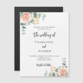 Bloemen roos gouden groen luxe bruiloft magnetische uitnodiging (Voorkant / Achterkant)