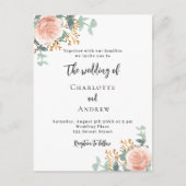 Bloemen roos gouden groen QR code details bruiloft Uitnodiging Briefkaart (Voorkant)