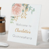 Bloemen roos gouden groen Quinceanera welkom Reclamebord Met Voetstuk (Insitu)