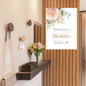 Bloemen roos gouden groen Sweet 16 welkom Poster