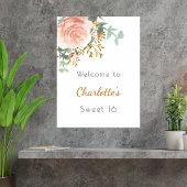 Bloemen roos gouden groen Sweet 16 welkom Poster