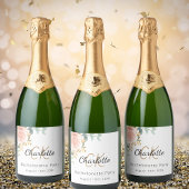 Bloemen roos gouden monogram Bachelorette Party Sparkling Wijnetiket