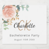 Bloemen roos gouden monogram Bachelorette Party Sparkling Wijnetiket (Enkel label)