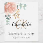 Bloemen roos gouden monogram Bachelorette Party Wijn Etiket (Enkel label)