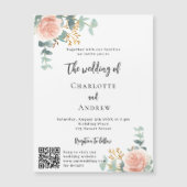Bloemen roos gouden QR code details luxe bruiloft Magnetische Uitnodiging (Voorkant)