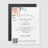 Bloemen roos gouden QR code details luxe bruiloft Magnetische Uitnodiging (Voorkant / Achterkant)