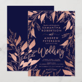 Bloemen roos gouden typografie navy blauw chique b kaart (Voorkant / Achterkant)