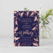 Bloemen roos gouden typografie navy blauw chique b kaart (Staand voorkant)