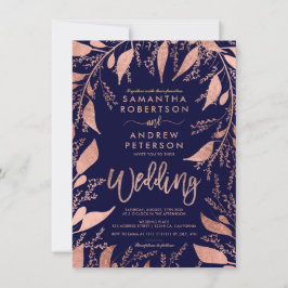 Bloemen roos gouden typografie navy blauw chique b kaart