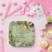 Bloemen Roos Greenery Papieren Bordje (Feest)