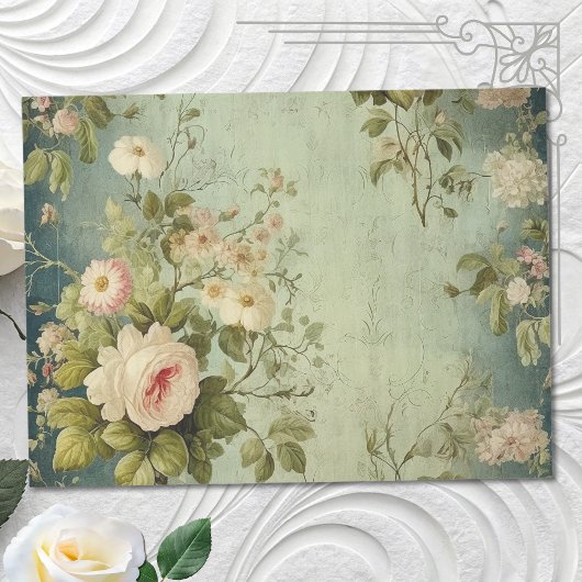 Bloemen Roos Groen Decoupage Tissuepapier
