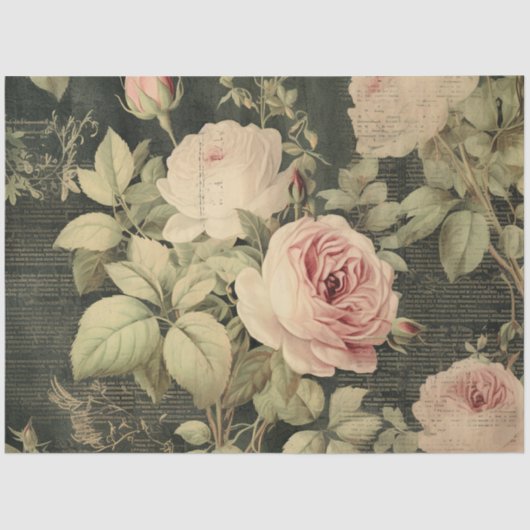 Bloemen Roos Groen Decoupage Tissuepapier (Voorkant)