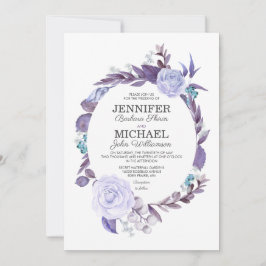 Bloemen Roos Paarse bladeren krans bruiloft Kaart