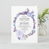 Bloemen Roos Paarse bladeren krans bruiloft Kaart (Staand voorkant)