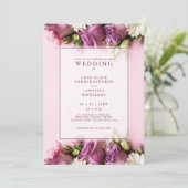 Bloemen Roos Roze Elegante Huwelijksuitnodiging (Staand voorkant)