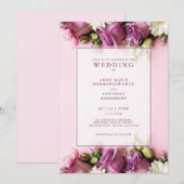 Bloemen Roos Roze Elegante Huwelijksuitnodiging (Voorkant / Achterkant)