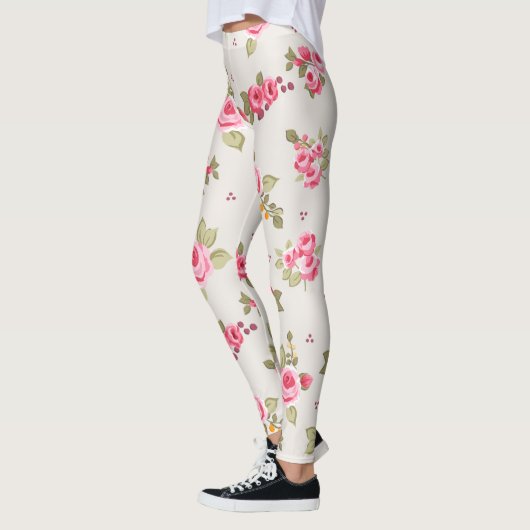 Bloemen Roos roze en beige Patroon Leggings (Links)