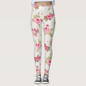 Bloemen Roos roze en beige Patroon Leggings (Voorkant)
