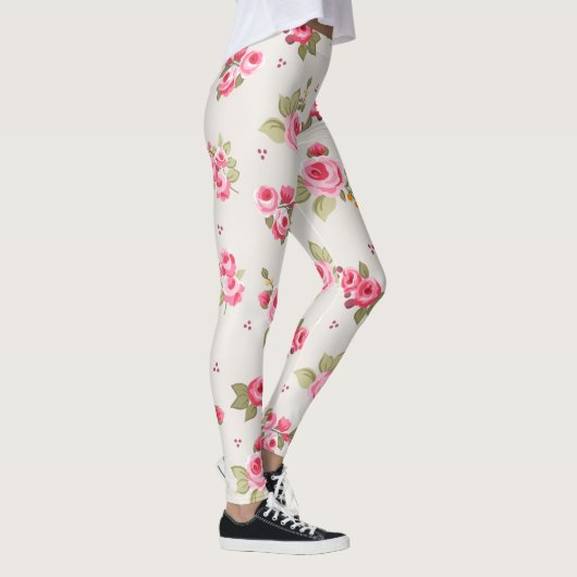 Bloemen Roos roze en beige Patroon Leggings (Rechts)
