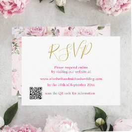 Bloemen Roos Roze QR Code Bruiloft RSVP Kaart