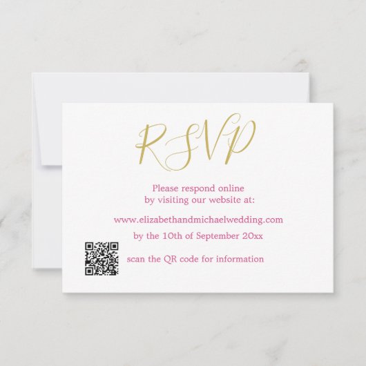 Bloemen Roos Roze QR Code Bruiloft RSVP Kaart (Voorkant)