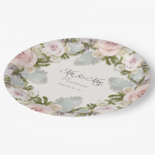 Bloemen Roos Succulent Foliage Mr en Mrs Wedding Papieren Bordje (Gekanteld)