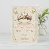 Bloemen Roos Tiara & gouden vlinders zoet 16 Kaart (Staand voorkant)