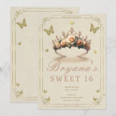 Bloemen Roos Tiara & gouden vlinders zoet 16 Kaart (Voorkant / Achterkant)