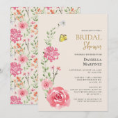 Bloemen roos waterverf vlinder Vrijgezellenfeest Kaart (Voorkant / Achterkant)