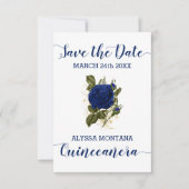  Bloemen Royal Blue Roos Quinceanera Save The Date (Voorkant)