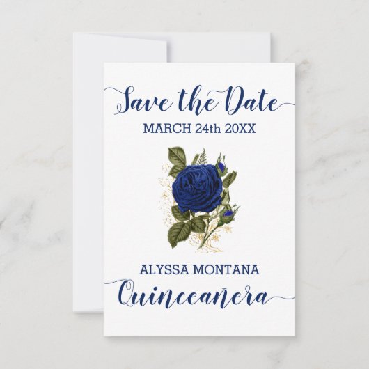  Bloemen Royal Blue Roos Quinceanera Save The Date (Voorkant)