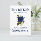  Bloemen Royal Blue Roos Quinceanera Save The Date (Staand voorkant)