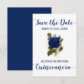  Bloemen Royal Blue Roos Quinceanera Save The Date (Voorkant / Achterkant)
