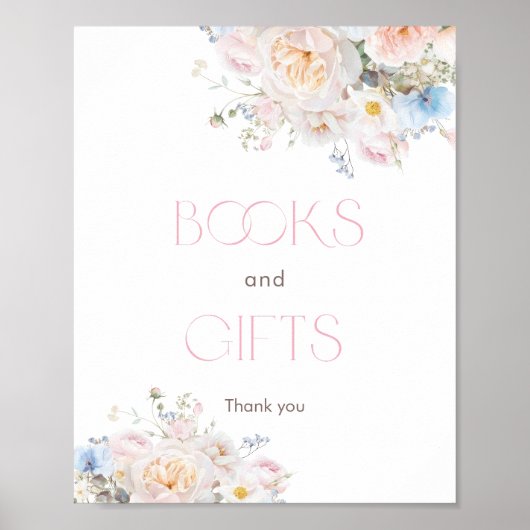 Bloemen Roze Baby shower Boeken en geschenken Poster (Voorkant)