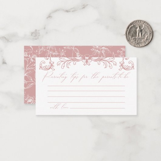  Bloemen Roze Baby shower Ouderschap Tips Notitiekaartje (Voorkant / Achterkant in situ)